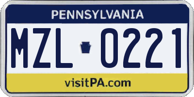 PA license plate MZL0221