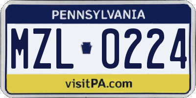 PA license plate MZL0224