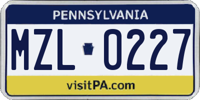 PA license plate MZL0227