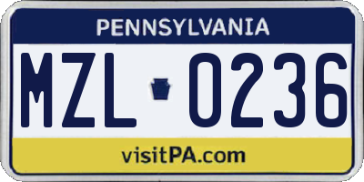 PA license plate MZL0236
