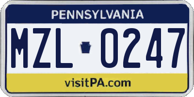 PA license plate MZL0247