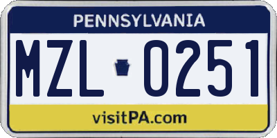 PA license plate MZL0251