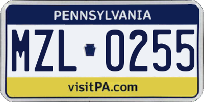 PA license plate MZL0255