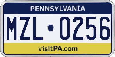 PA license plate MZL0256