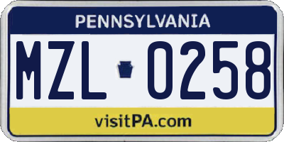 PA license plate MZL0258