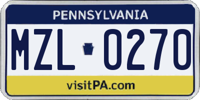 PA license plate MZL0270