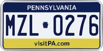 PA license plate MZL0276