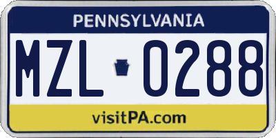 PA license plate MZL0288