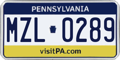 PA license plate MZL0289