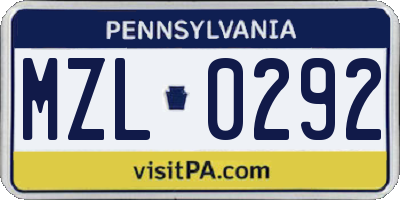 PA license plate MZL0292