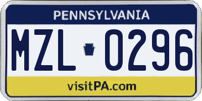 PA license plate MZL0296