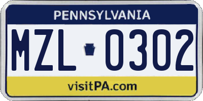 PA license plate MZL0302