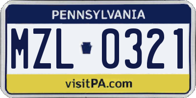 PA license plate MZL0321