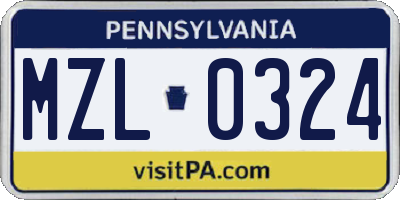 PA license plate MZL0324