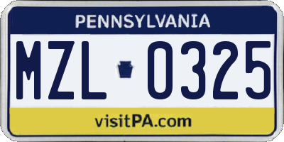 PA license plate MZL0325