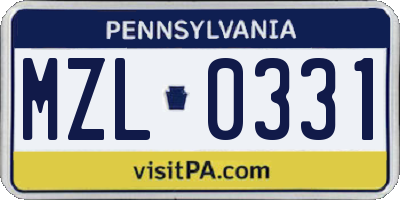 PA license plate MZL0331