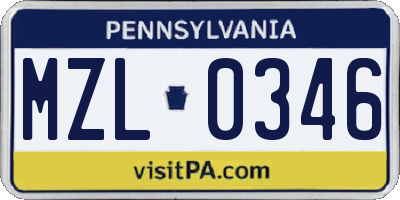 PA license plate MZL0346