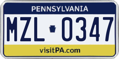 PA license plate MZL0347