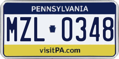 PA license plate MZL0348