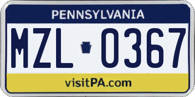 PA license plate MZL0367