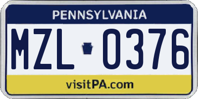 PA license plate MZL0376