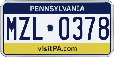 PA license plate MZL0378