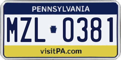 PA license plate MZL0381