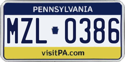 PA license plate MZL0386