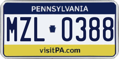 PA license plate MZL0388