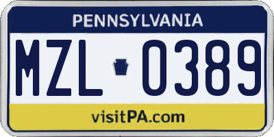 PA license plate MZL0389