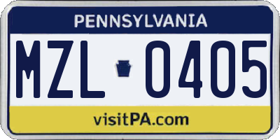 PA license plate MZL0405