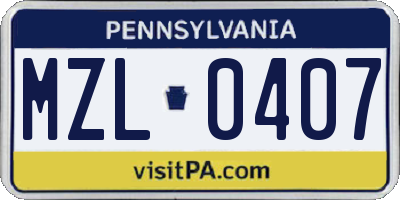 PA license plate MZL0407