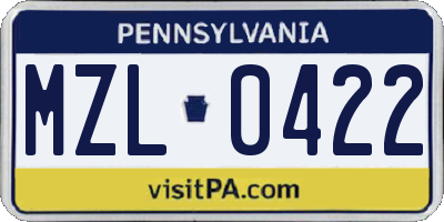 PA license plate MZL0422