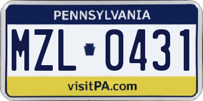 PA license plate MZL0431