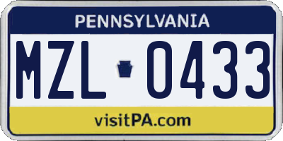 PA license plate MZL0433