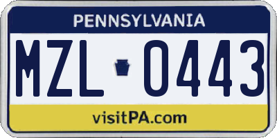 PA license plate MZL0443