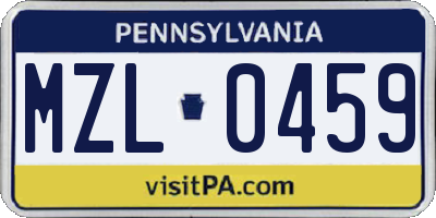 PA license plate MZL0459