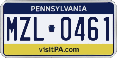 PA license plate MZL0461