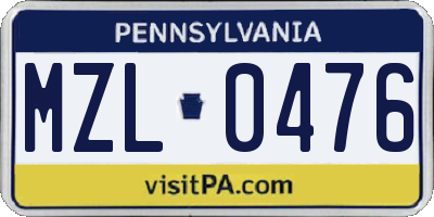 PA license plate MZL0476