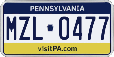 PA license plate MZL0477