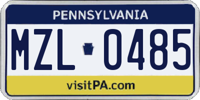 PA license plate MZL0485