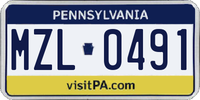 PA license plate MZL0491