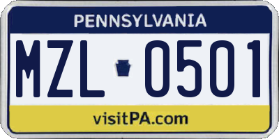 PA license plate MZL0501
