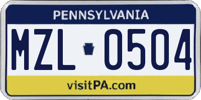 PA license plate MZL0504
