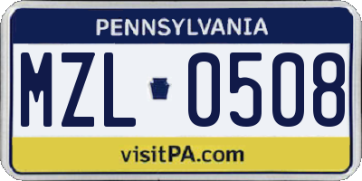 PA license plate MZL0508