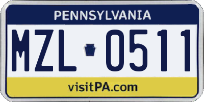 PA license plate MZL0511