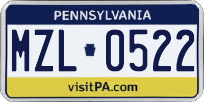 PA license plate MZL0522
