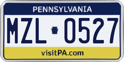 PA license plate MZL0527
