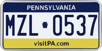 PA license plate MZL0537