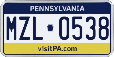 PA license plate MZL0538